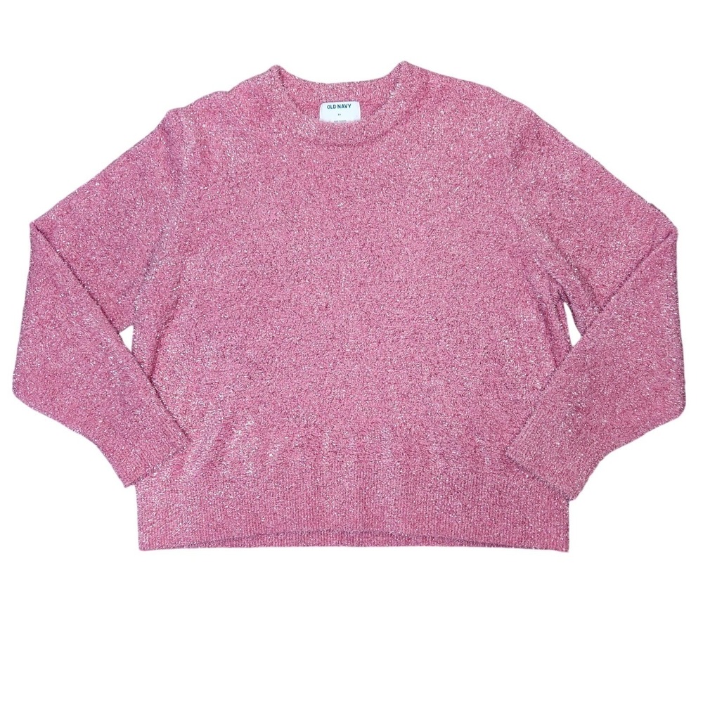 Old Navy Pink Glitter Sweater Plus Size 2X Fuzzy Sparkle Romantic Fairy Holiday